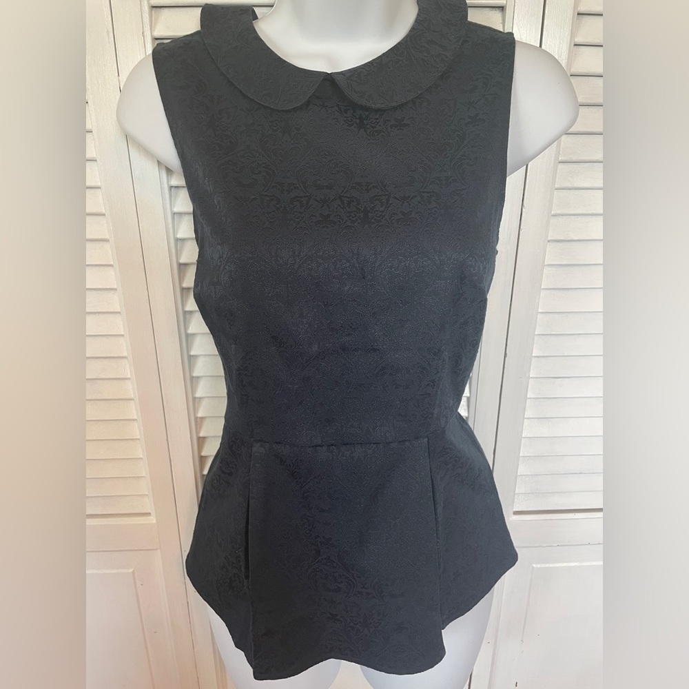 J.Crew Navy Peter Pan Collar Peplum Sleeveless Top Blouse Size 4